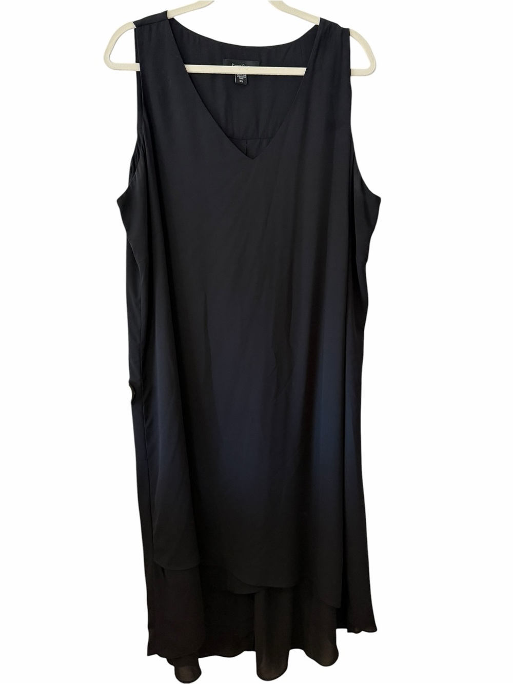 Karen Kane Black Layered Sleeveless Midi Dress V Neck Flowy 3X Plus Size